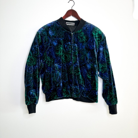 Vintage Collection International Floral Bomber Jacket| Suede Bomber Jacket Size - Picture 9 of 9